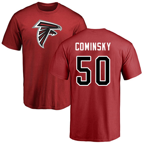 Atlanta Falcons Men Red John Cominsky Name And Number Logo NFL Football #50 T Shirt